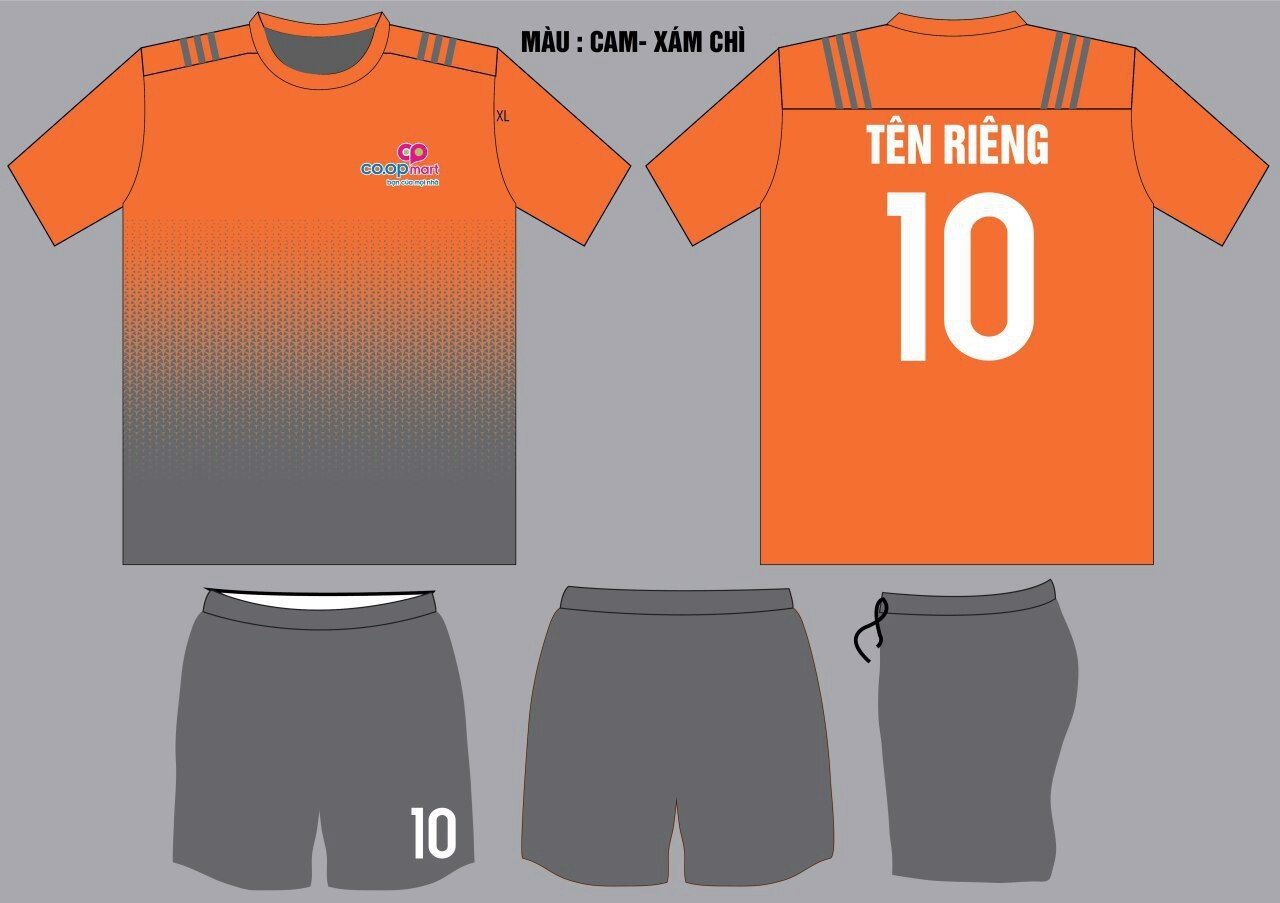 Quần áo bóng đá tự thiết kế Cam – Xám Chì – Shop thể thao Thái Hiền tại Bình Dương