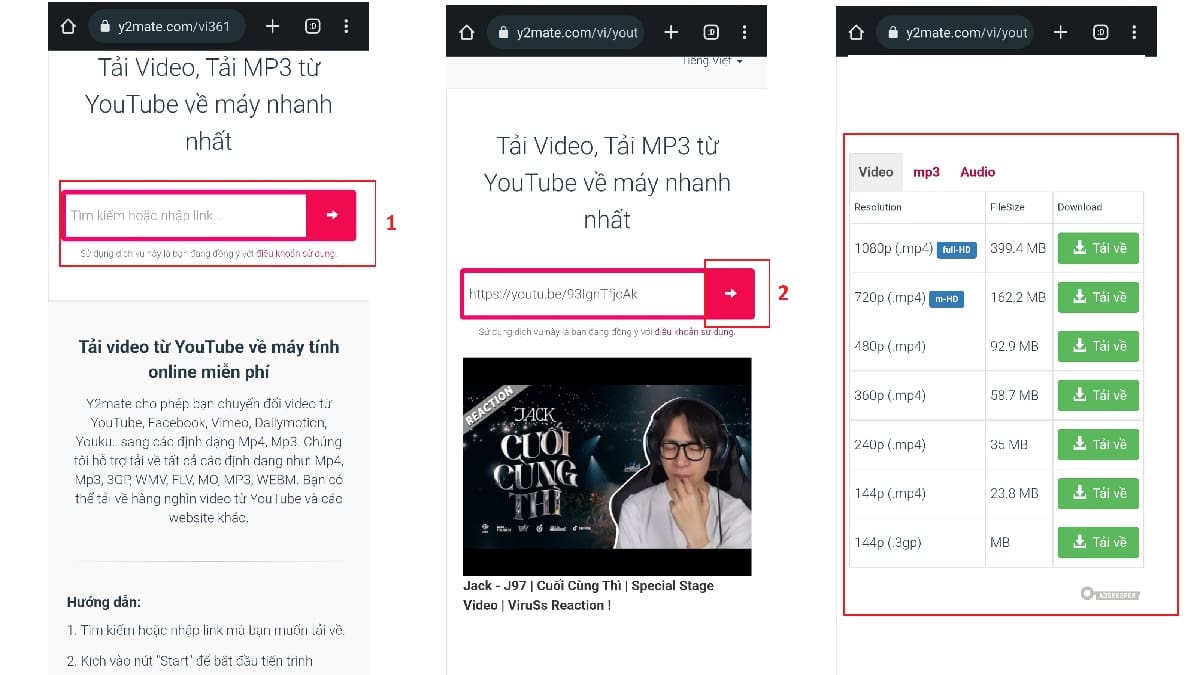 Thêm liên kết vào y2mate.com và chờ kết quả