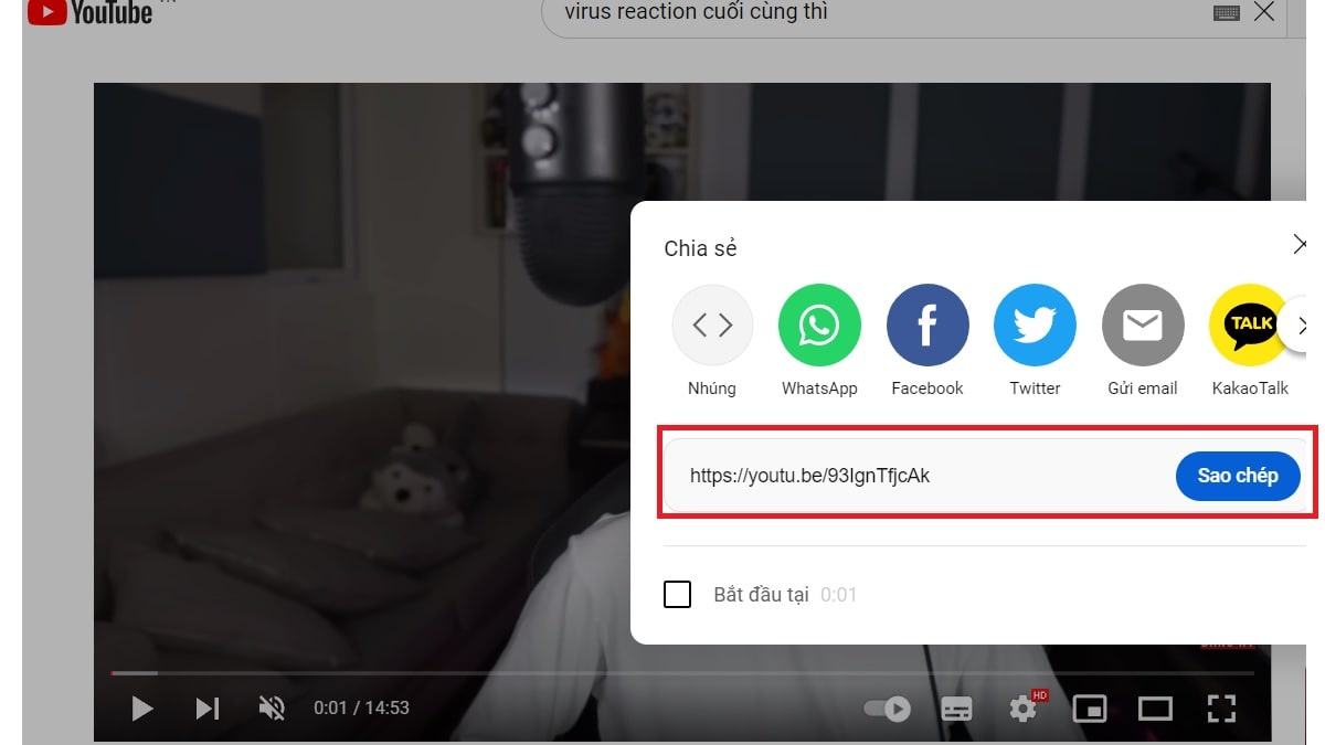 Copy link video từ Youtube trên máy tính